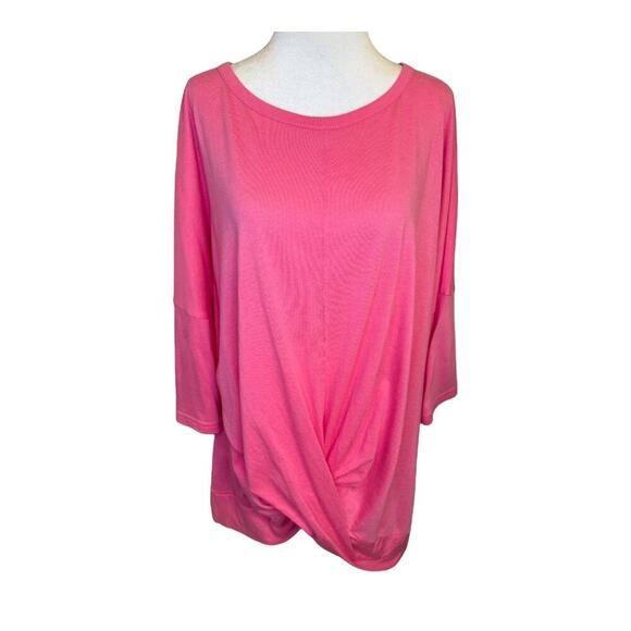 Zella Women's Plus 3/4 Sleeve Asymmetrical Knot Top Pink Size 1X Blouse‎ NWOT - Picture 1 of 9